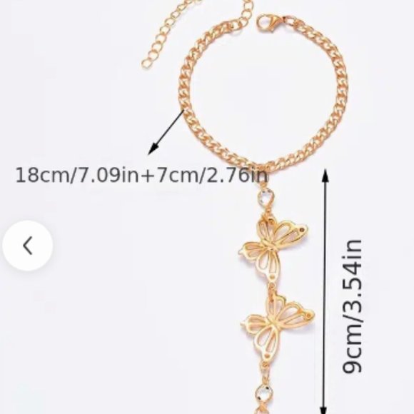 Butterfly Shape Hand Chain Bracelet Jewelry Finger Ring Bracelet - Picture 2 of 2